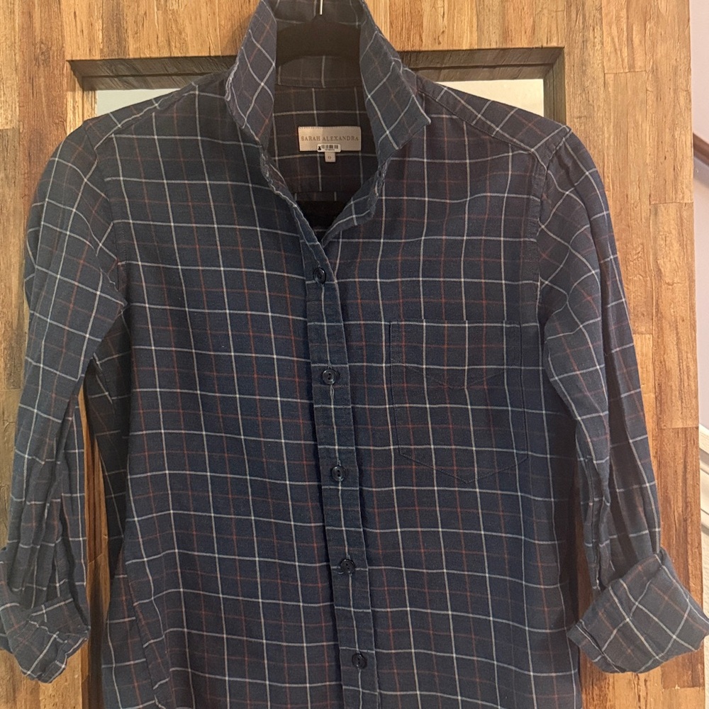 Sarah Alexandra Women's Blue Checkered Button Down Shirt